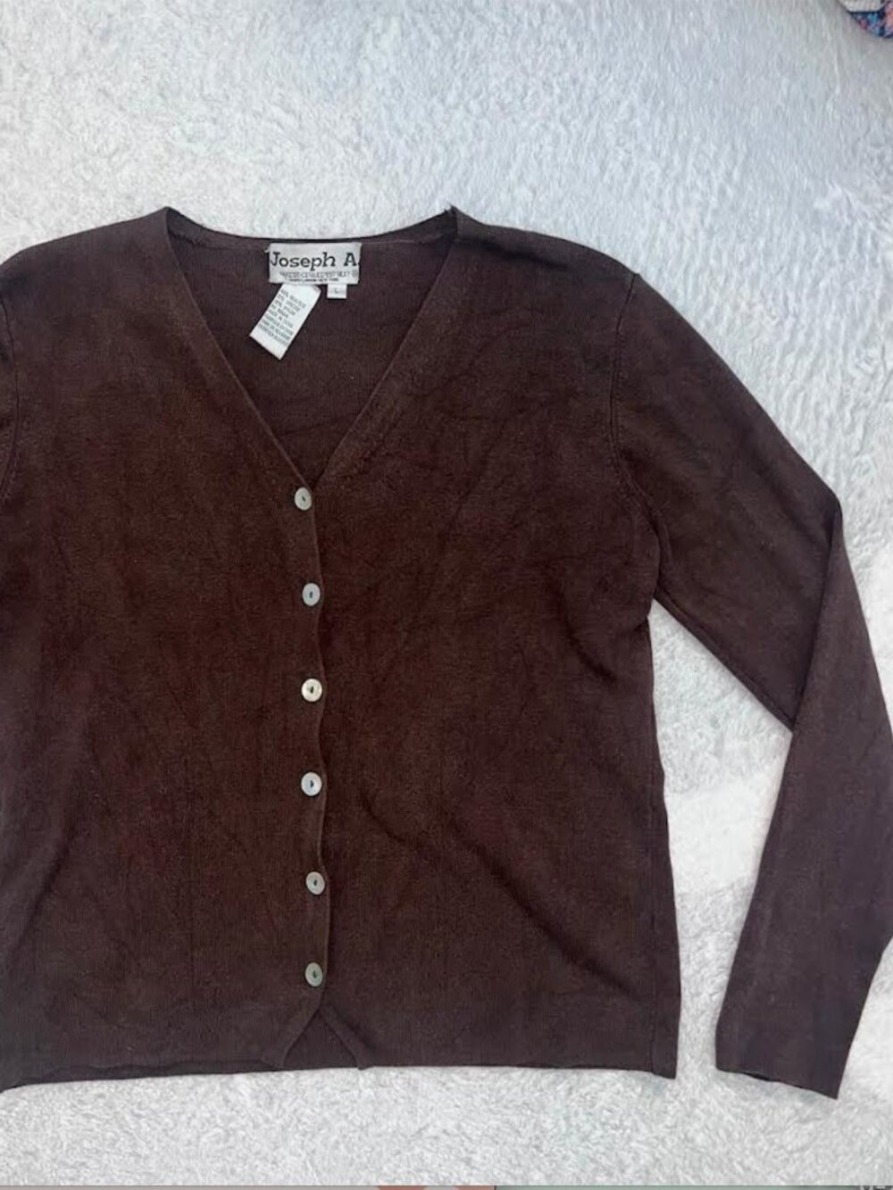 Vintage Joseph A Brown Button Front Cardigan Lightweight Sweater Size L 90s Y2K